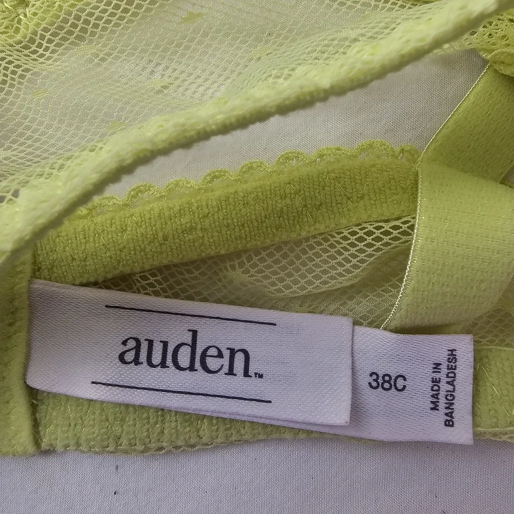 Auden Balconette Coverage Unlined Underwire Bra Lace Women's Size 38C Lime Green